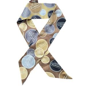 NWT Coach Silk Pony Scarf Spellout Reversible Circles Khaki Gal Heritage